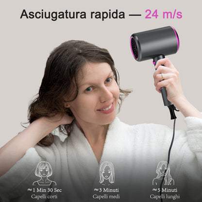 Qimmaol Velofold - Asciugacapelli Ionico Professionale con Concentratore, Diffusore e Pettine [Compatto / Leggero / Pieghevole / 350 g]
