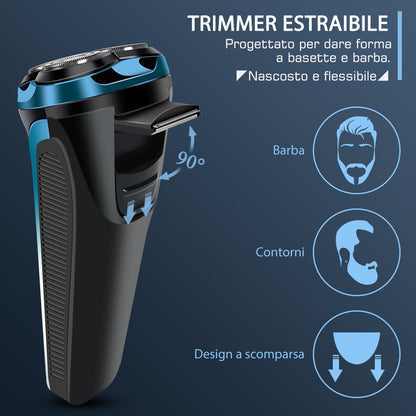 Rasoio Elettrico Qimmaol Pro per uomo: rasoio elettrico adatto per un utilizzo a secco e a umido, include custodia per il trasporto e 3 lame di ricambio.